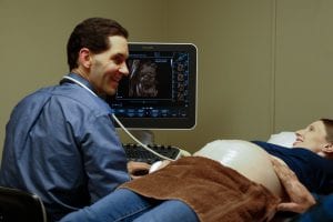 Dr. Mathers and pregnant during an ultrasound